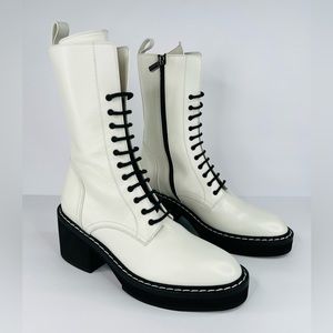 KHAITE Cody White Leather Lace-up Combat Platform Ankle Boots Size EU 39.5